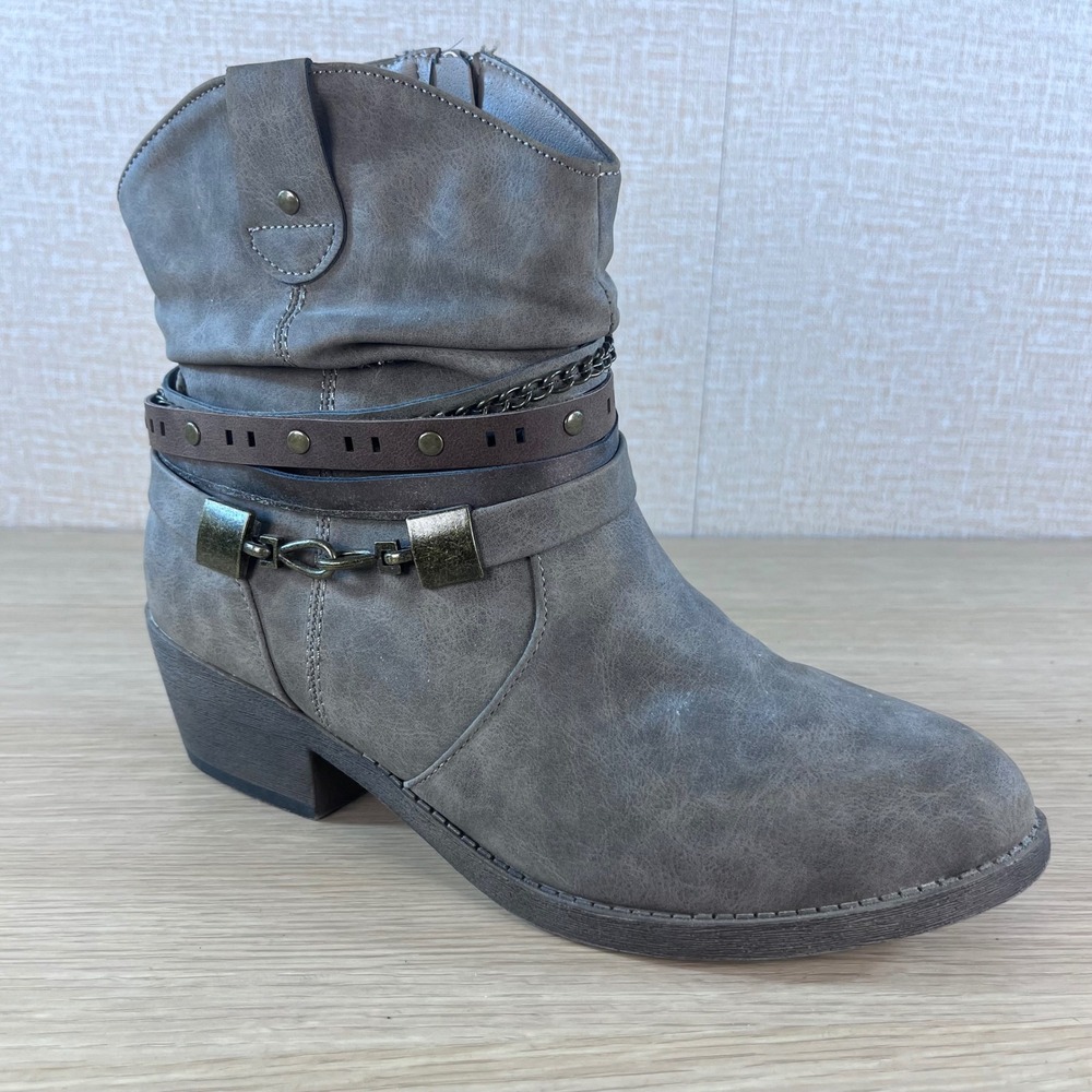 Jellypop Nashville Grey Distressed Ankle Boots Strappy Chain Detail Womens 8M